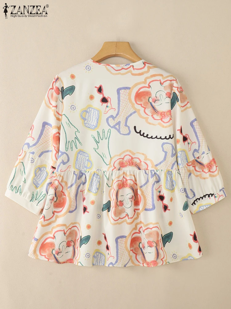 Stylowa koszula damska z nadrukiem na jesień 2025 ZANZEA, bluzka z długim rękawem i okrągłym dekoltem, codzienna bluzka zapinana na guziki, elegancka koszula do pracy, luźne topy.