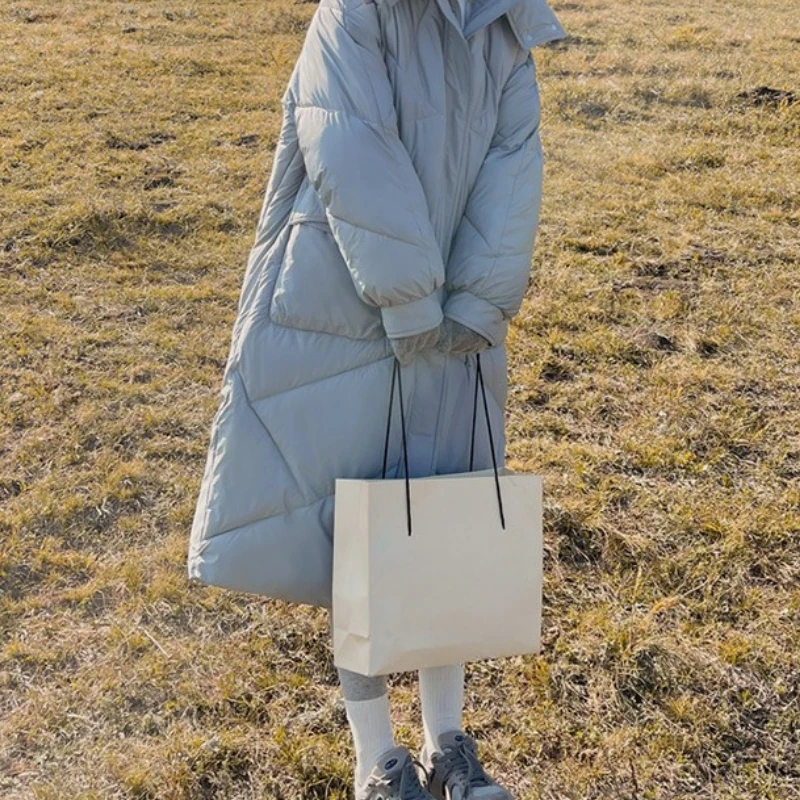 

Winter New Fashionable Loose Large Hooded Down Cotton Jacket for Women, Medium To Long, Over Knee Thickened