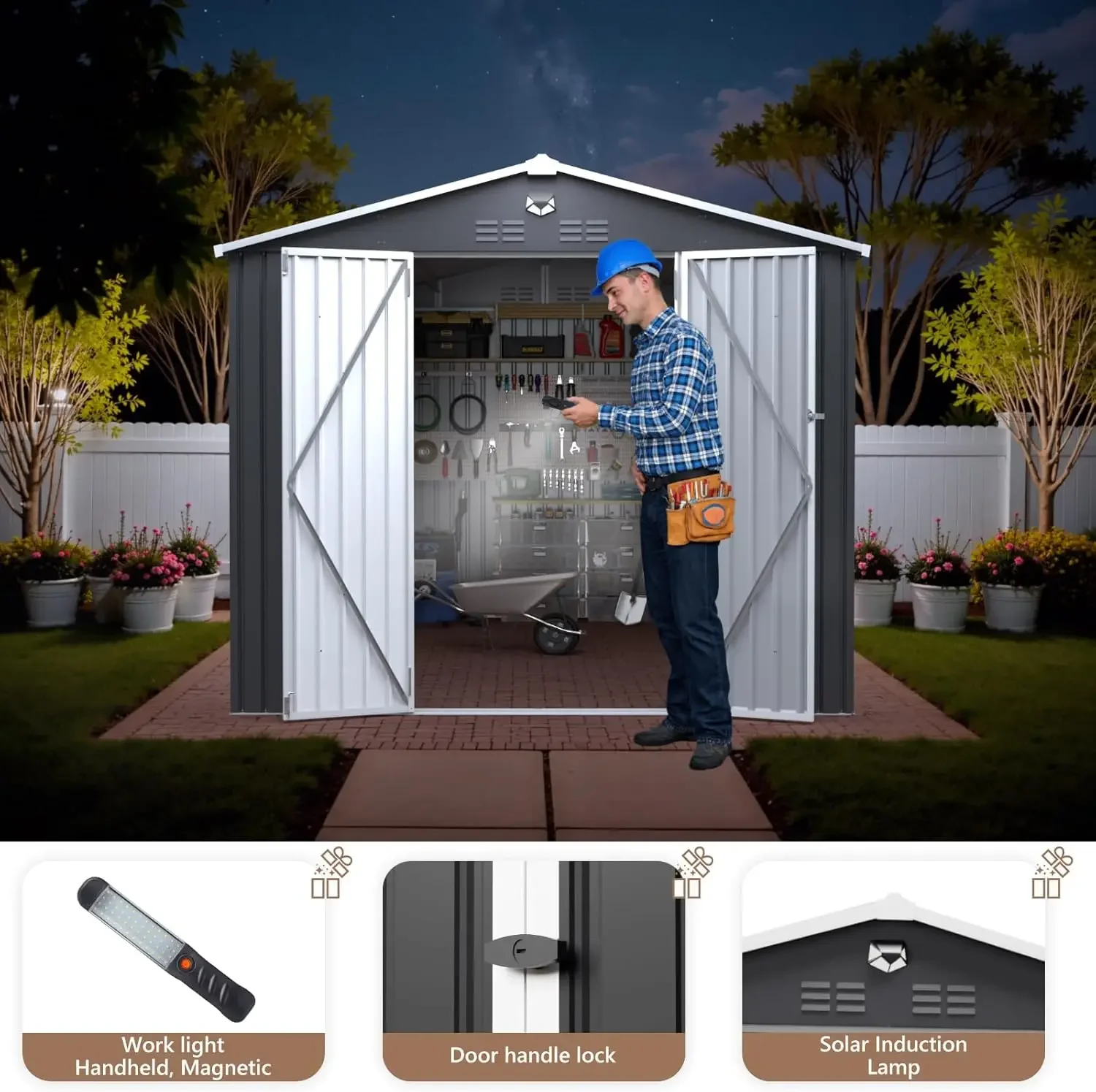 

10x12 FT Outdoor Storage Shed, Metal Garden Shed - Tool Storage Sheds with Lockable Doors, Waterproof Outside Storage Building f