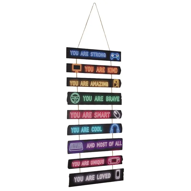 AB34-Game Room Decor For Boys, 9-Piece Gaming Wall Art With Inspirational Quotes, Gamer Themed Wooden Signs For Kids Bedroom