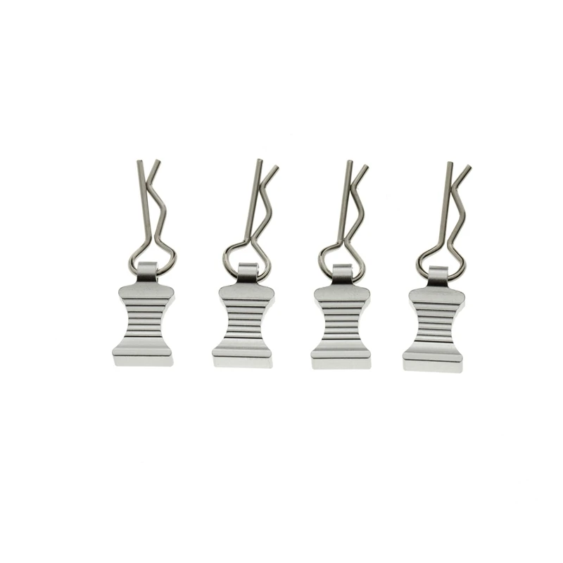 4Pcs R-Type Body Shell Clips Pin with Aluminum Mount Set for Axial SCX10 TRX4 1/8 1/10 RC Cars Parts Accessories,Silver