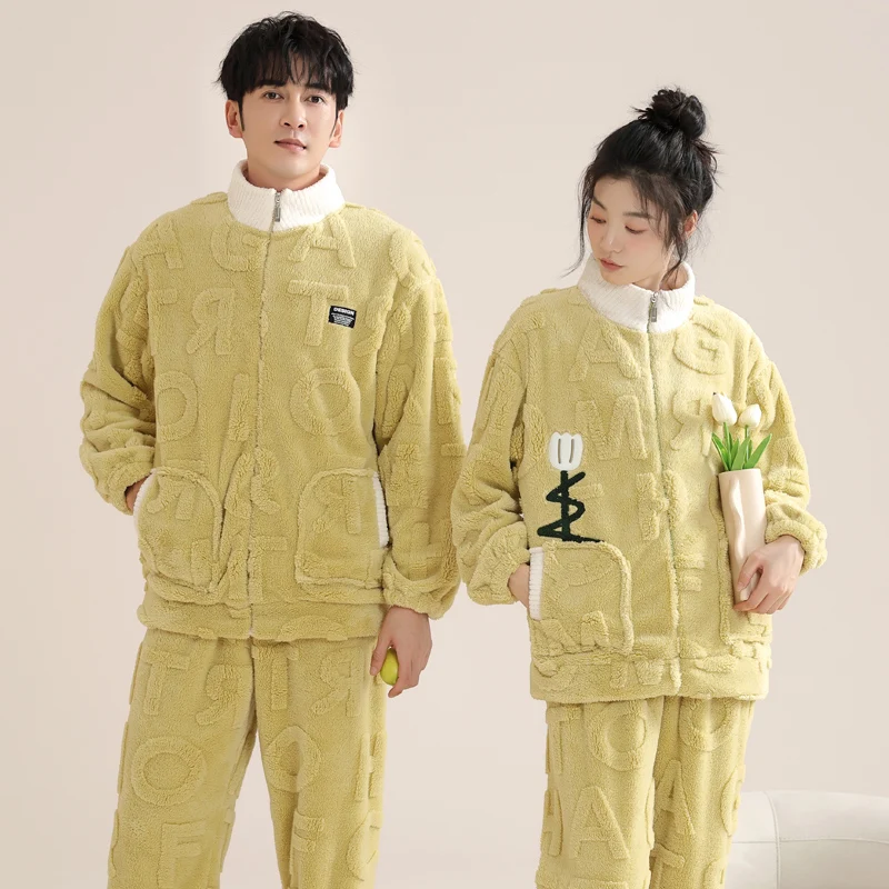 

Пижамный комплект для пар, зимний женский и мужской кардиган, одежда для сна, толстая теплая фланелевая пижама