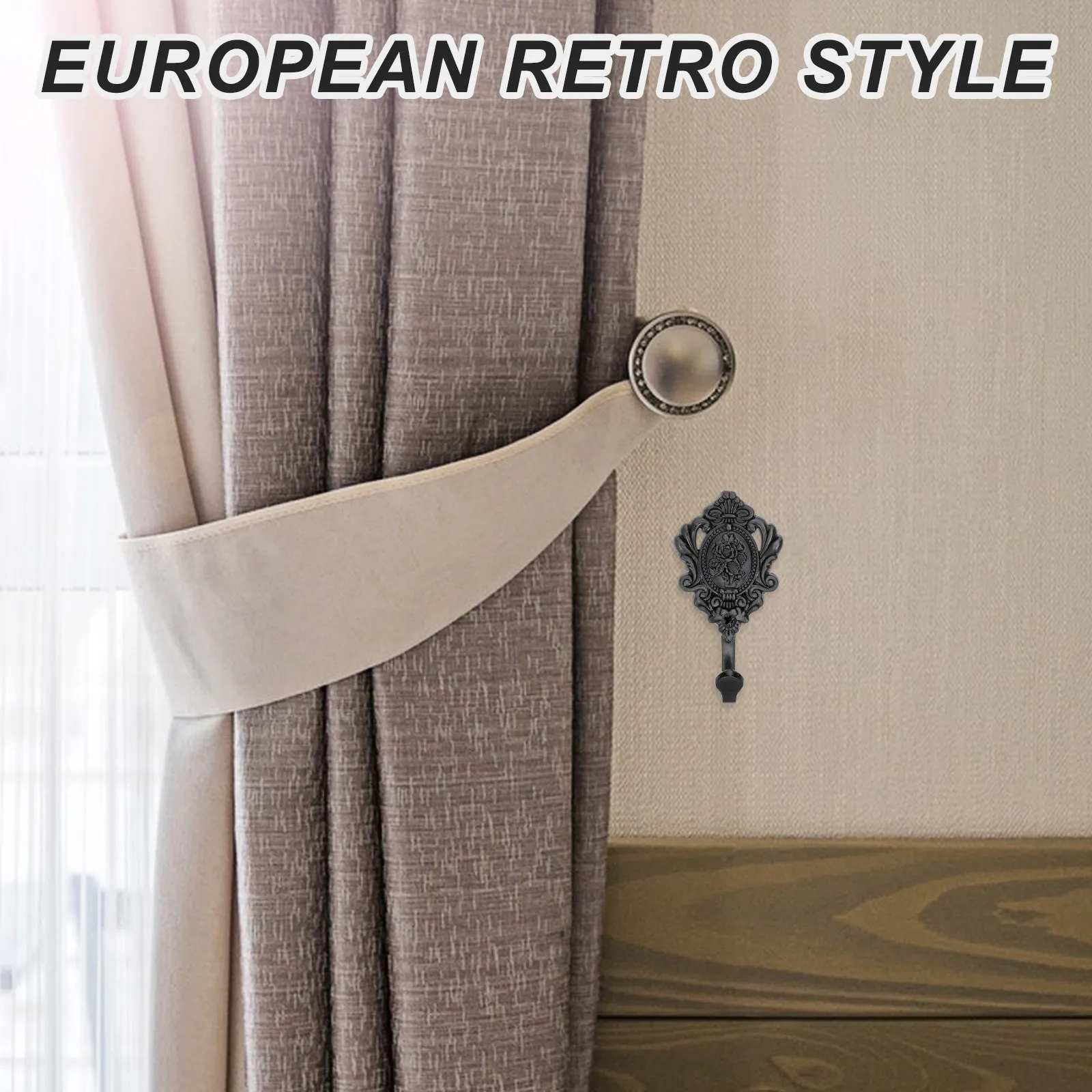 2Pcs Vintage Zinc Alloy Curtain Holdbacks Wall Mounted Floral Rose Design Metal Curtain Tiebacks for Drapes Living Room Bedroom