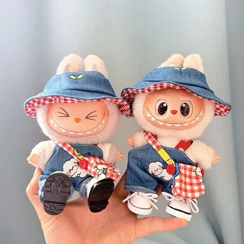 

Labubu Doll Clothes Denim Dog Overalls Dress Labubu I II Idol Dolls Plush Doll'S Clothes Sitting Party Accessories