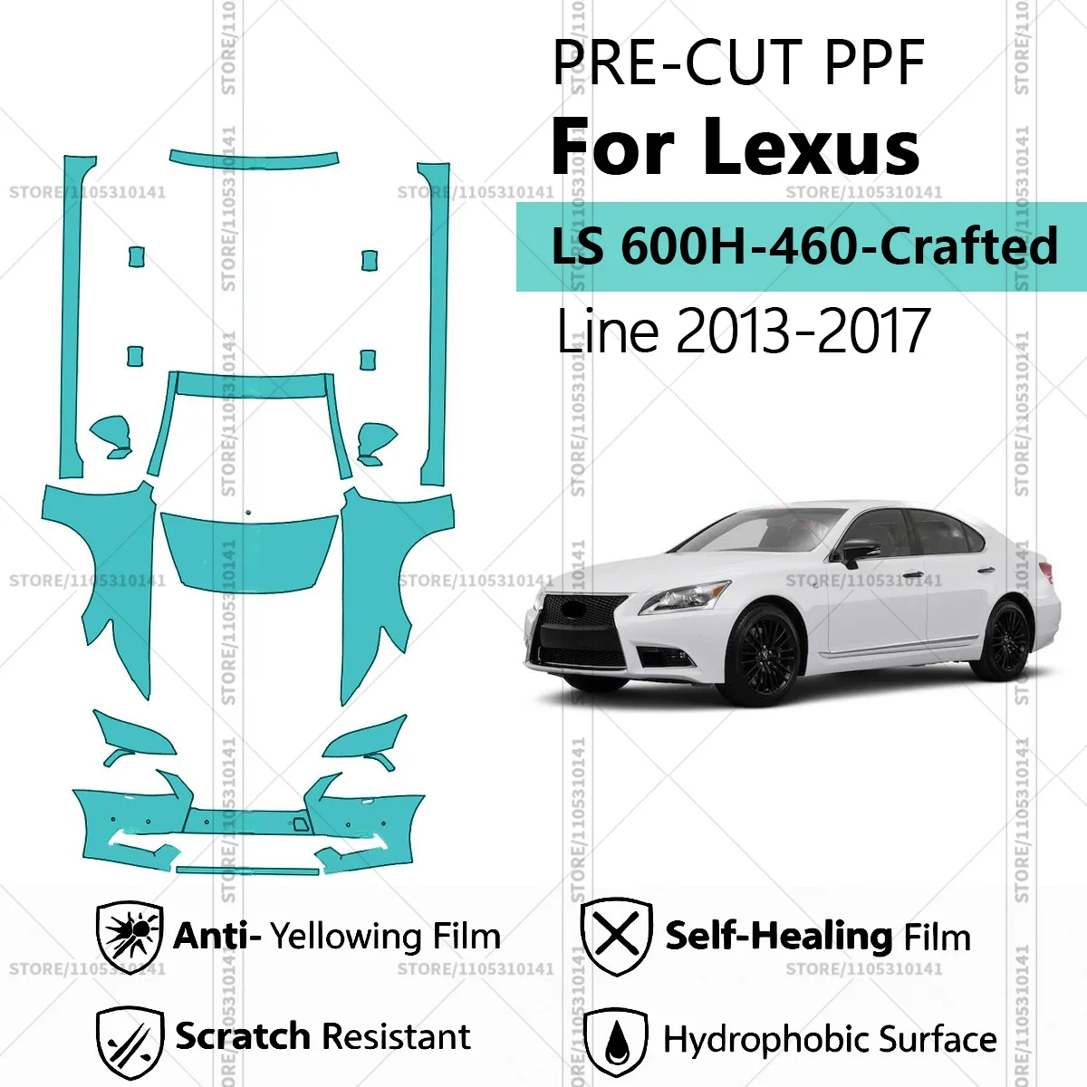 For Lexus LS 600H-460-Crafted Line 2013-2017 Pre-Cut Paint Protection Film PPF Transparent Car Film Professional Automotive PPF