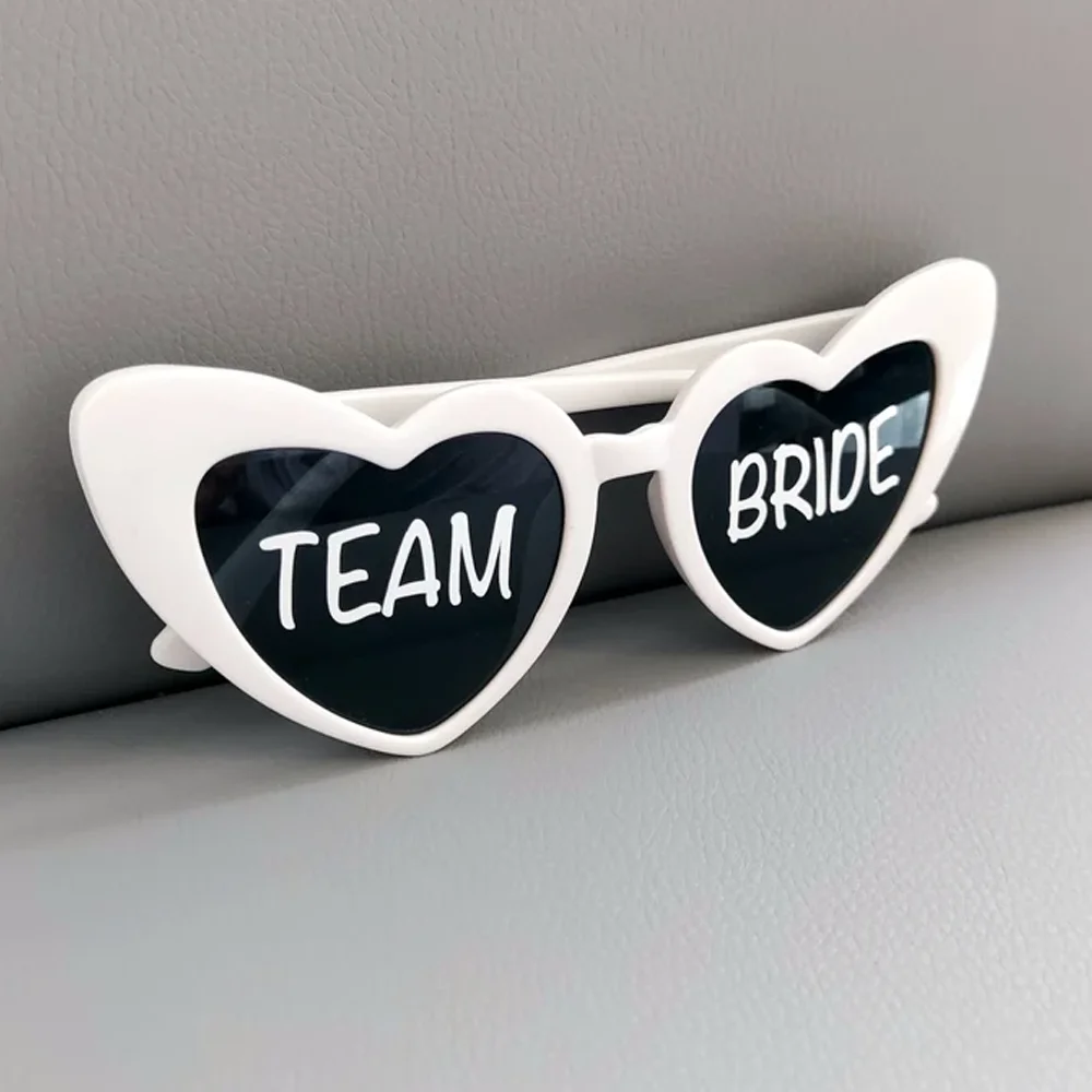 6 قطع من النظارات الشمسية العازبة على شكل قلب أبيض، ملصق لاصق لحفلات العزوبية وإكسسوارات حفلات الزفاف، فريق العروس