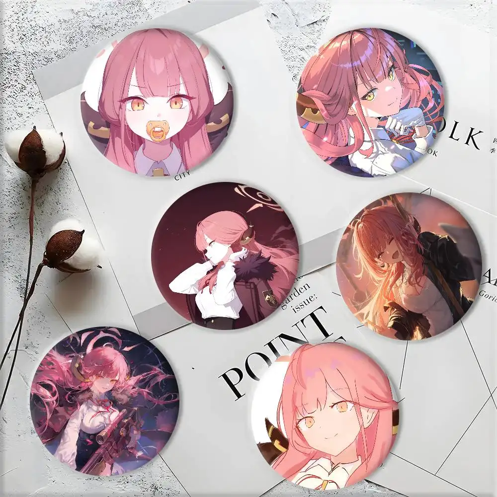 Anime Game Cute Blue Archive Rikuhachima Aru Badges Round Cosplay Pin Bag Decor Fans Collect Friends Gifts Brooch