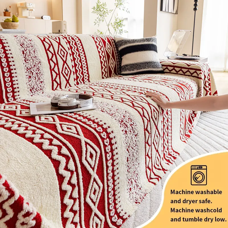 1PC-Neues Sofa-Handtuch-Dekorations-Sofakissen mit roter Atmosphäre, integriertes ganzjähriges universelles Sofakissen