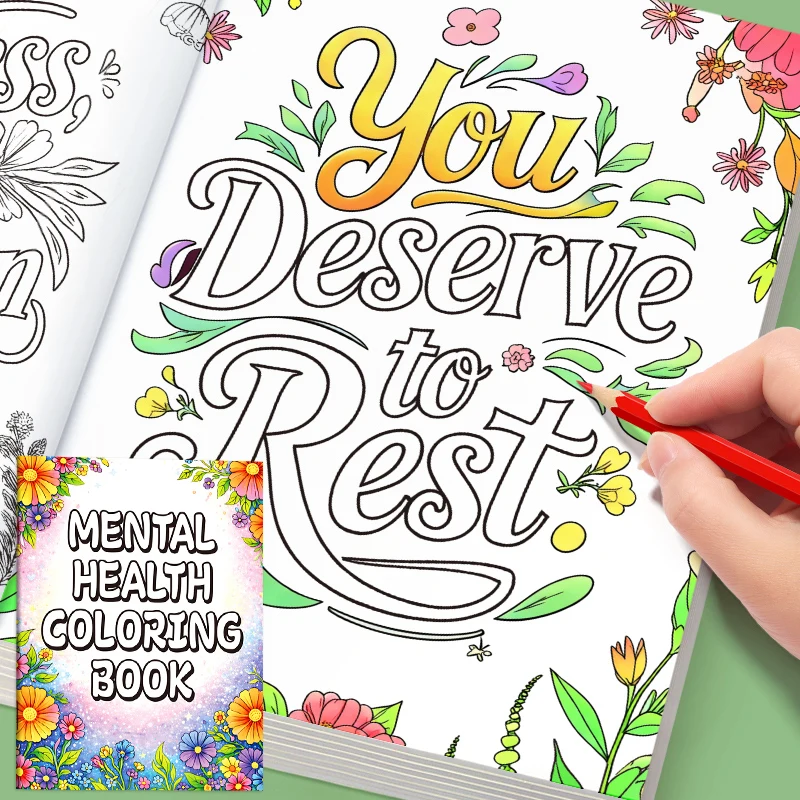 Floral Themed Mental Health Coloring Book, Vibrant Wildflower Pattern Coloring Sheets, Positive Mind Relaxation Drawing Workbook