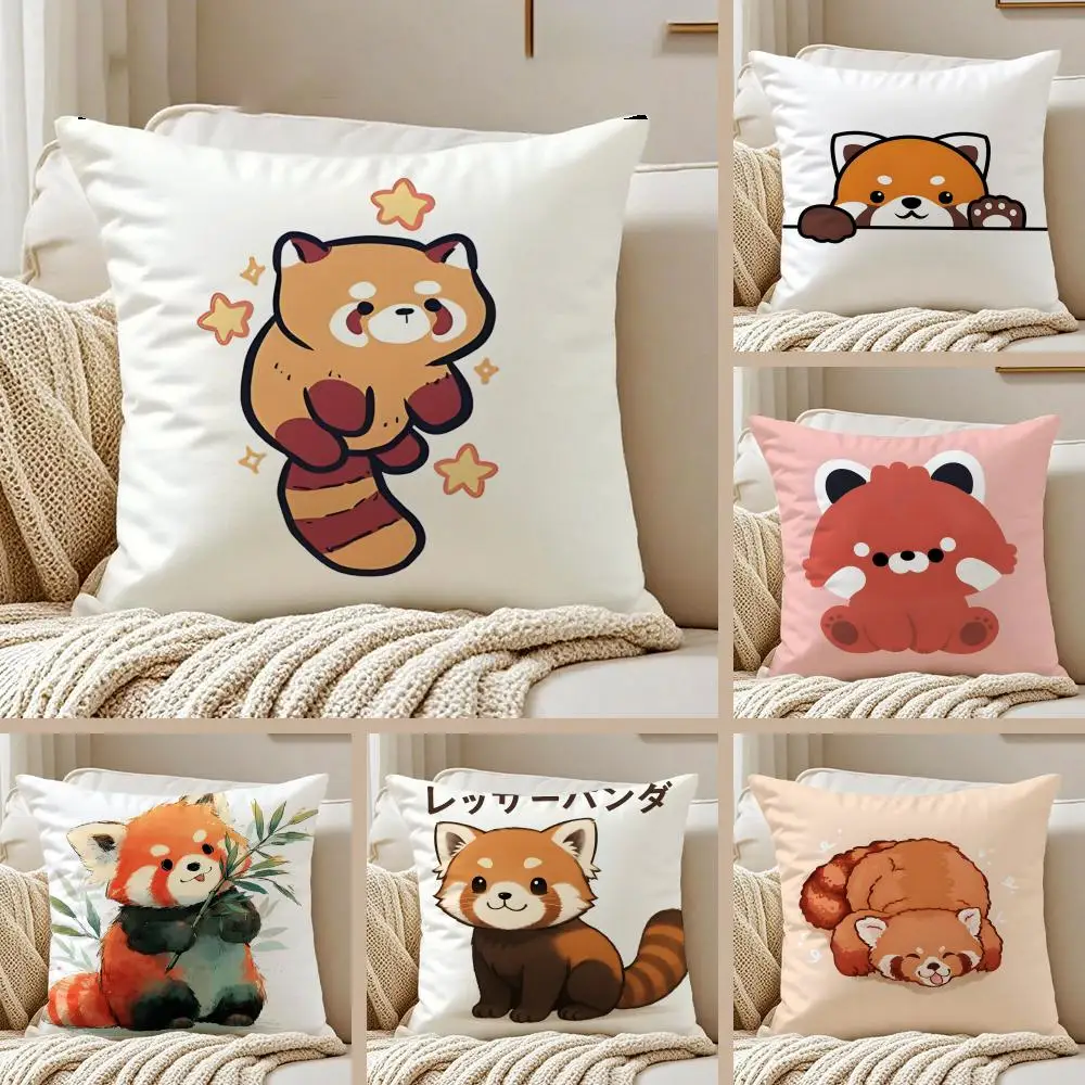 Cute Animal Red Panda Cushion Cover Pillowcase Anti-dustmite Invisible Zipper Short Plush Sofa Cushion