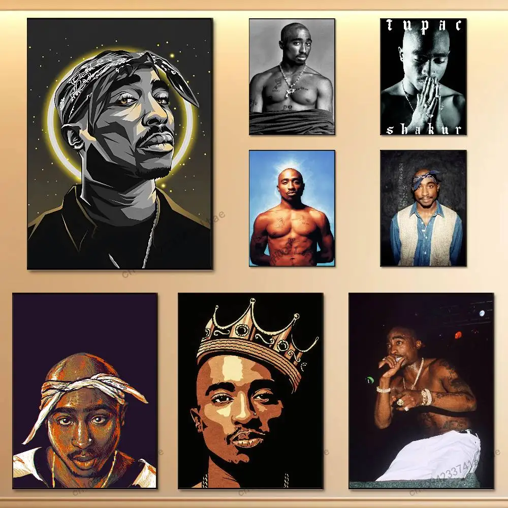 

T-Tupac Rapper S-Shakur Poster Wall Aesthetic HD Art Sticky Decoration Waterproof Home Living Room Bedroom Bar