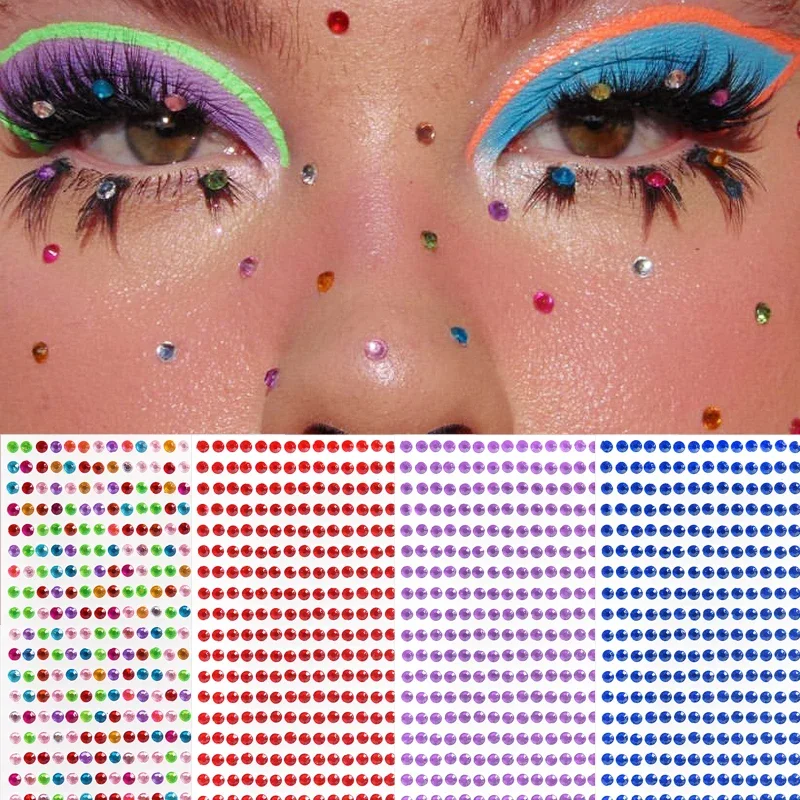 4mm Colorful Face Makeup Jewels Acrylic Temporary Tattoo Self Adhesive Eyes Diamond Stickers DIY Body Art Rhinestone Decorations