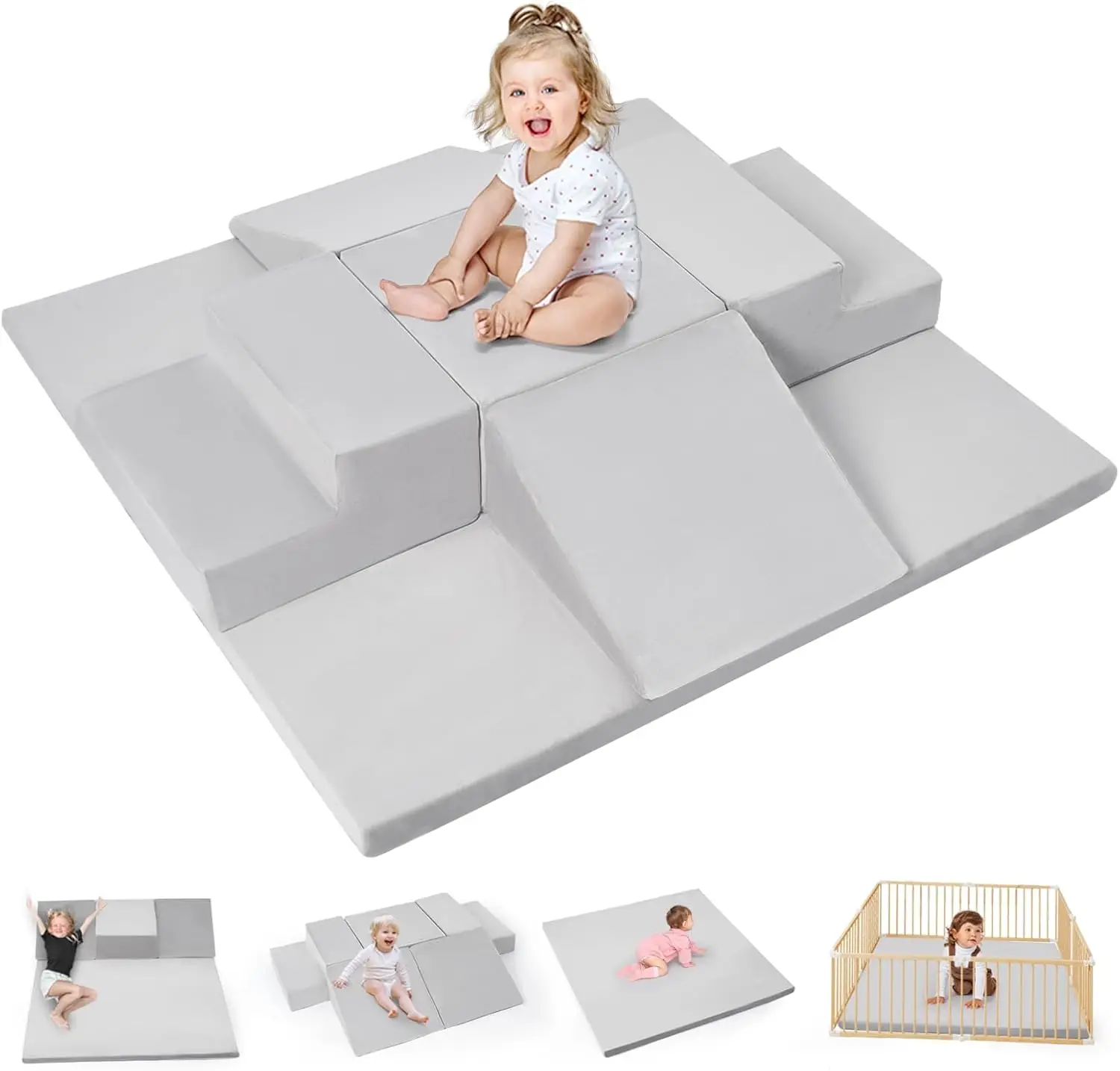 

6-Piece Soft Foam Climbing Blocks Set for Toddlers 1-3 with Play Mat, Machine Washable Cover