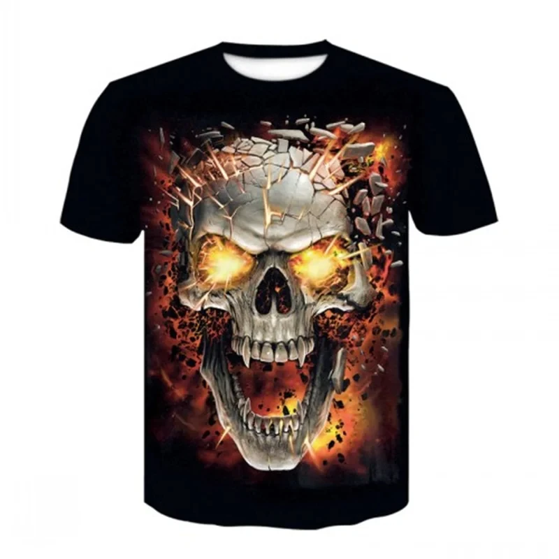 3D Heavy Metal Skull Print T-shirts Punk Rock Men\'s Tops Summer Casual Party Short Sleeve New Trend Men\'s Fashion Streetwear