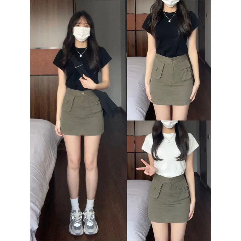 

Джинсовая юбка с высокой талией для женщин, весна-осень 2023, новинка Sle, утягивающая юбка на бедрах, корейская юбка трапециевидной формы