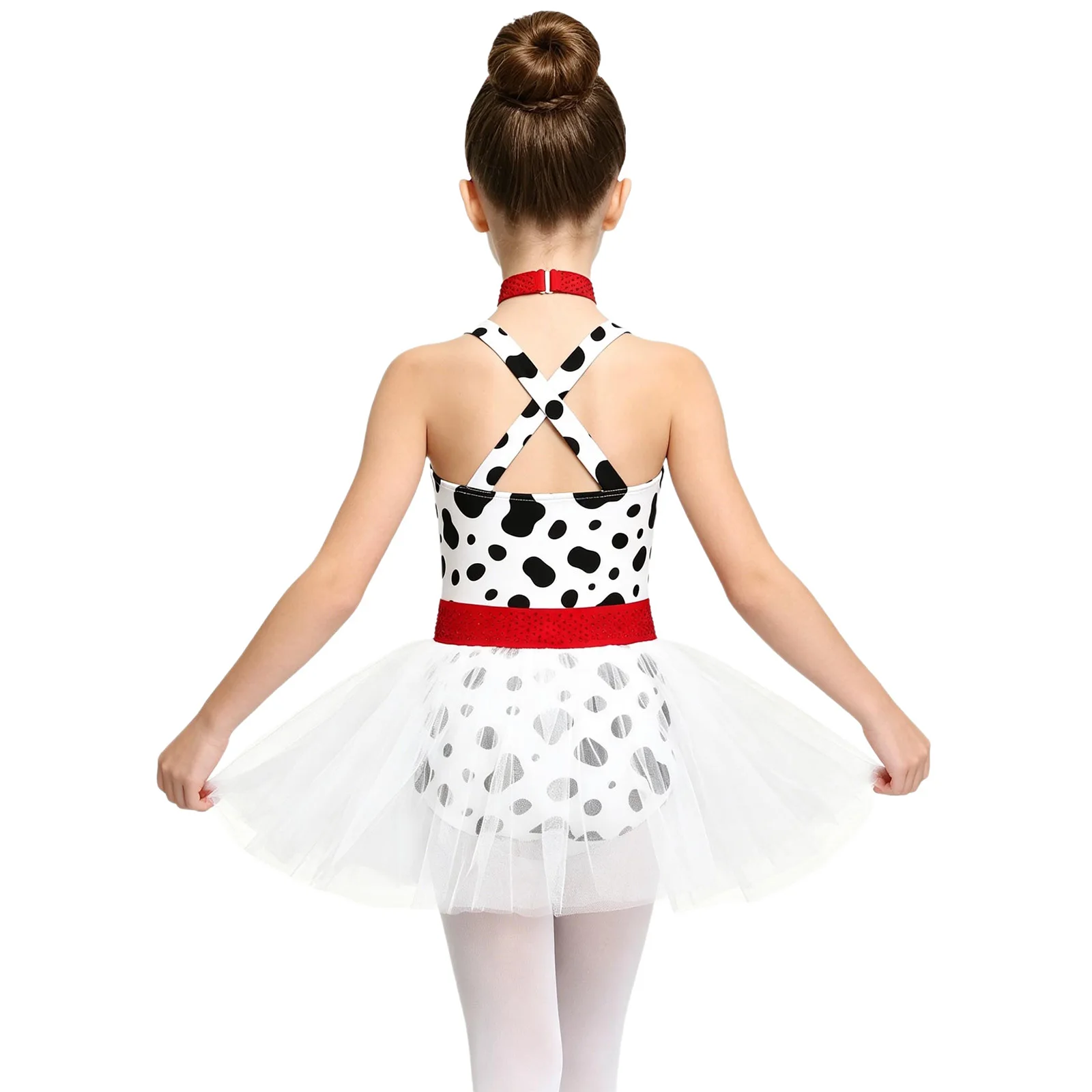 Kids Girls Dalmatians Cosplay Tutu Dress Rhinestones Spot-printed Tulle Hem Leotard Bodysuit Dress for Halloween Party Costumes view 2