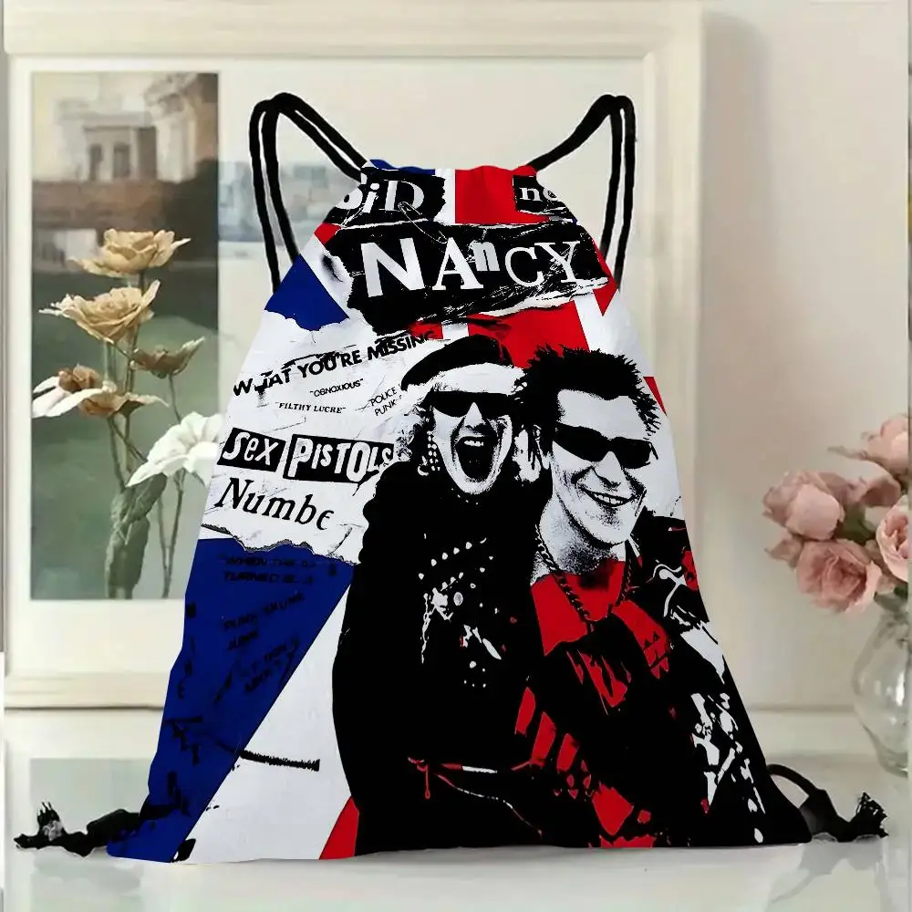 Plecak ze sznurkiem z nadrukiem zespołu rockowego S-Sex P-Pistols, przenośna torba do przechowywania na plażę, do ćwiczeń, na sport i różne drobiazgi, torba materiałowa.