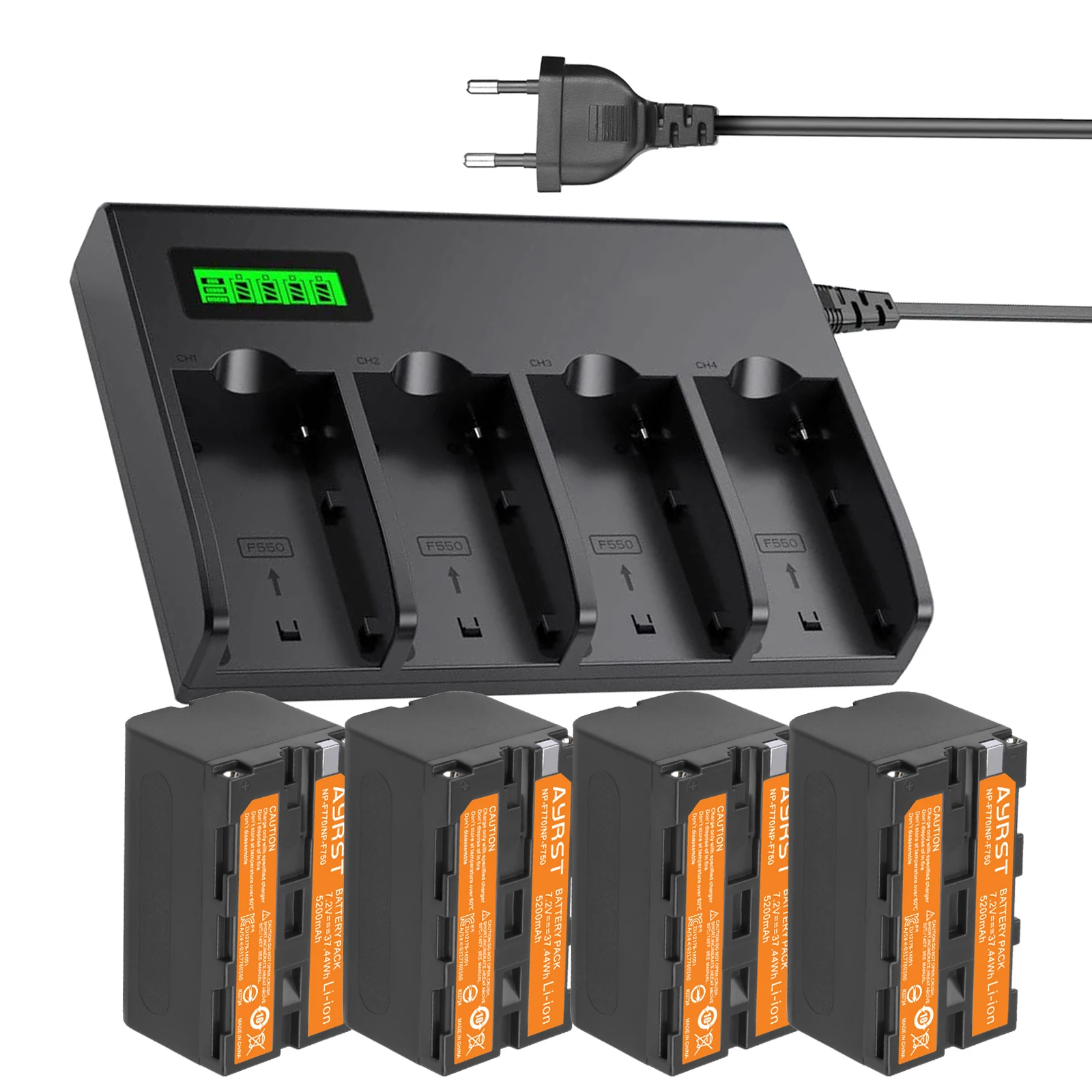 

4 Pcs 5200mAh NP F750 NP F770 NP-F750 Battery + 4-Channel Battery Charger for Sony NP F970 F960 F550 F570 QM91D CCD-RV100 TRU47E