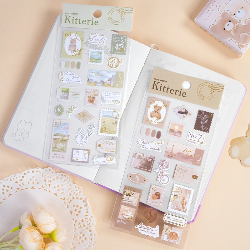 3 Pcs Random Gold Foil Stamp Travel Stickers Scrapbooking Diy Journal Cute Sticker Sheet Stationery Decor Aesthetic Gift