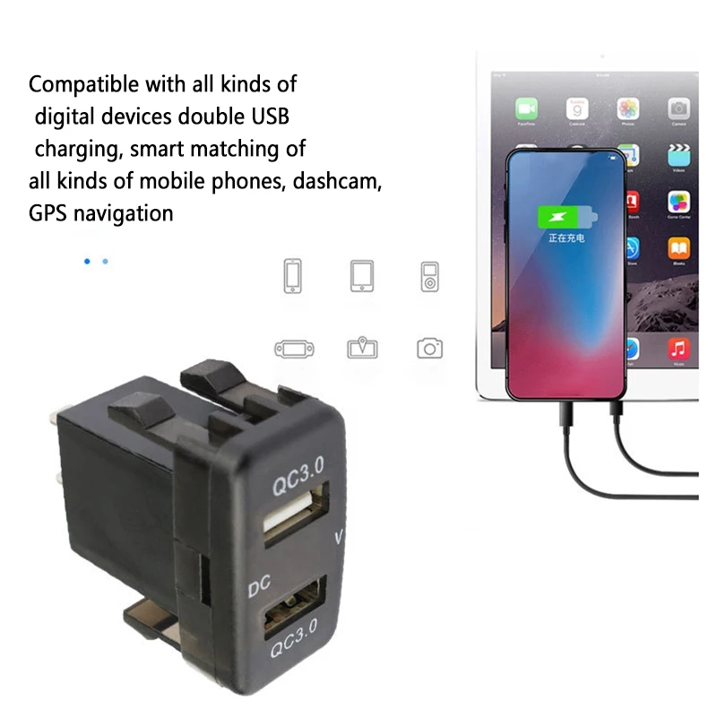 Leading-Edge-Car Dual USB3.0 Fast Charge พร้อมจอแสดงผลโวลต์มิเตอร์สีดําแรงดันไฟฟ้า Car Charger สําหรับ Toyota