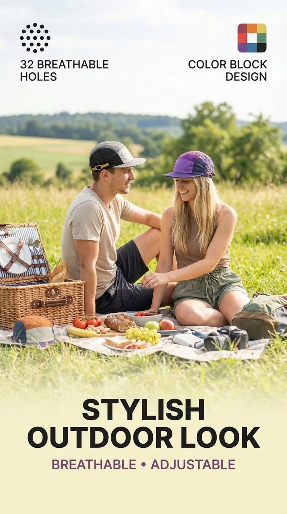 5-Panel Herren Baseballkappen Farblich Abgestimmte Leichte Schnelltrocknende Kappe Outdoor Camping Sonnenschutz Entenschnabel-Kappe – Detail 4