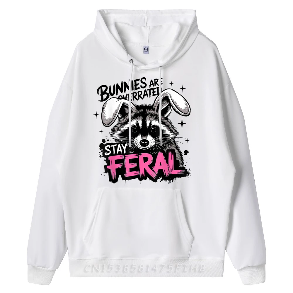 Retro Women's Hoodies Bunnies Are Overrated Stay Feral Gift Idea Hoodies Long Sleeve Casual Hoodies Crew Neck
