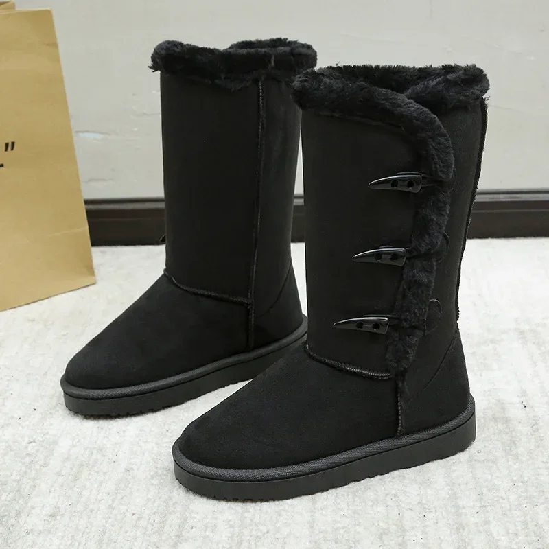 Trendige, warme Damen-Winterstiefel, wasserdicht, rutschfest, mit Stiefelriemen in Bullhorn-Optik, Damen-Knöchelstiefel, Baumwollschuhe. – Detail 6