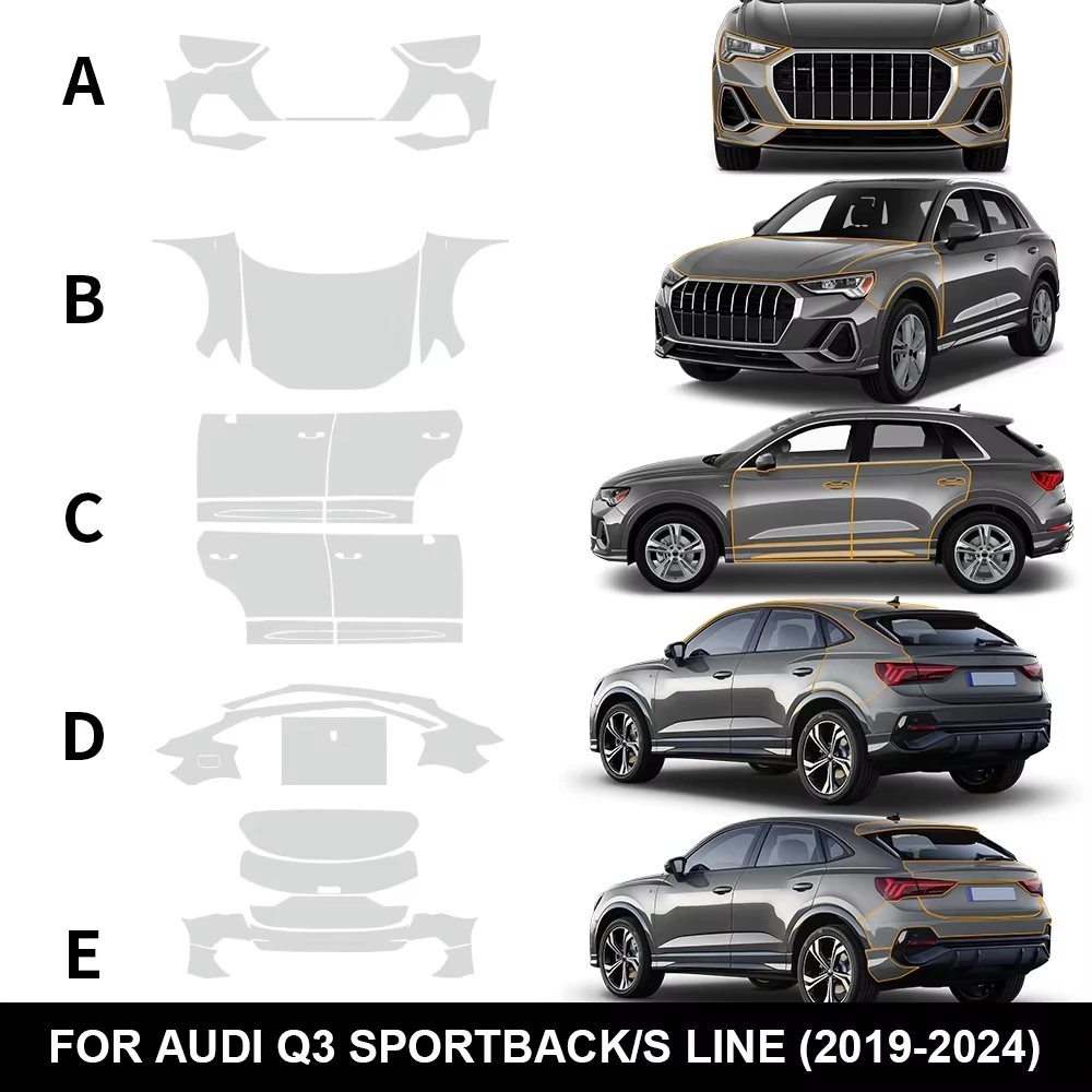 

For Audi Q3 Sportback 2019-2024 TPU Paint Protection Film Self-Healing Clear Bra Pre-cut PPF Kit Car Body Anti-Scratch Resistant