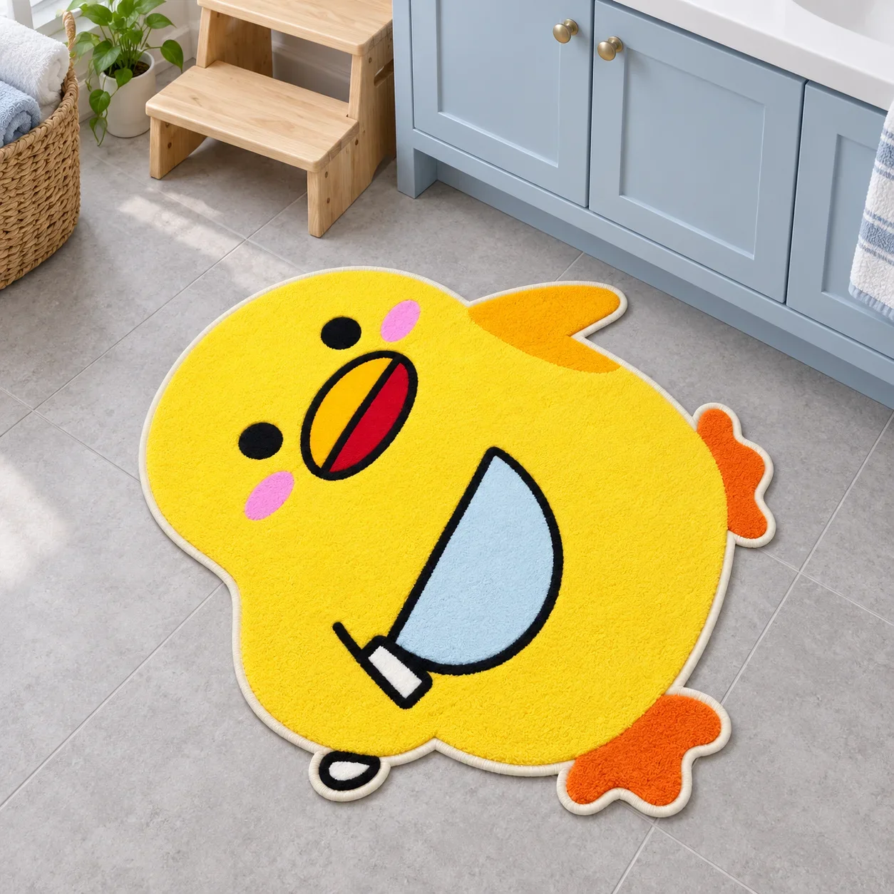 Cute Yellow Duck Head Irregular Shaped Area Rug, Soft Non Slip Floor Mat for Bedroom Living Room Entryway Nursery Reading Corn