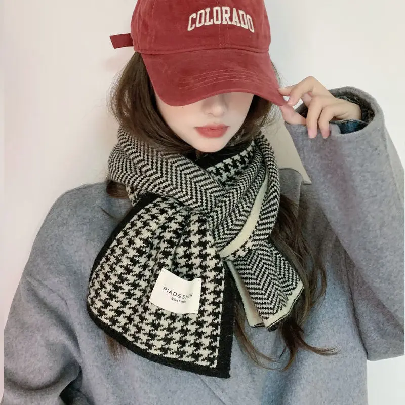 Korean version of the new female autumn-winter vintage kilobird check striped scarf student neck thickened warm shawl