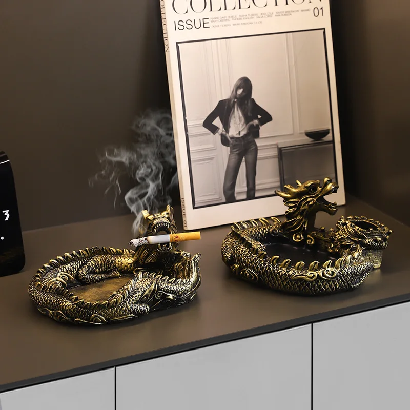 

New Chinese Style Panlong Ashtray Living Room Home Study Boss's Office High-end Creative Decoration Home Decor Ash Tray