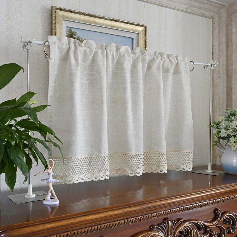 Japanese Imitation Cotton and Linen Hollowed Crochet Lace Cafe Curtain For Kitchen Cabinets Farmhouse Homestay Home Decor