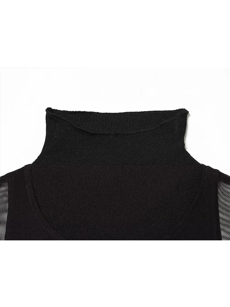 Tfmln novo vestido feminino de duas peças primavera outono gola alta sem mangas na altura do joelho streetwear fashon cor sólida vestido de duas camadas