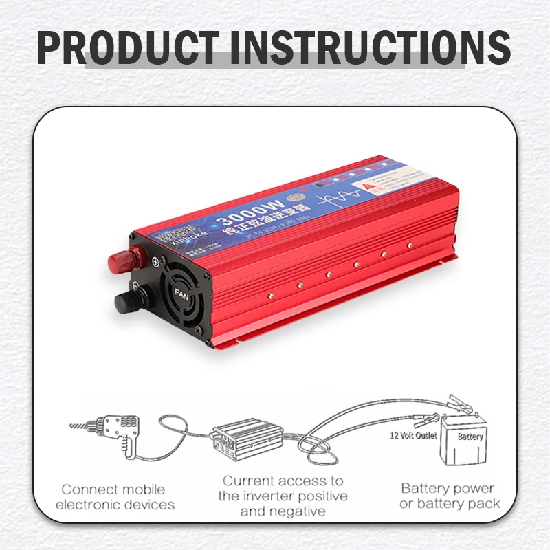 Pure Sine Wave อินเวอร์เตอร์พลังงานแสงอาทิตย์ DC 12V To AC 220V 1000W 1600W 3000W 50Hz หม้อแปลงไฟฟ้าแรงดันไฟฟ้า Converter สำหรับ Home Improvement