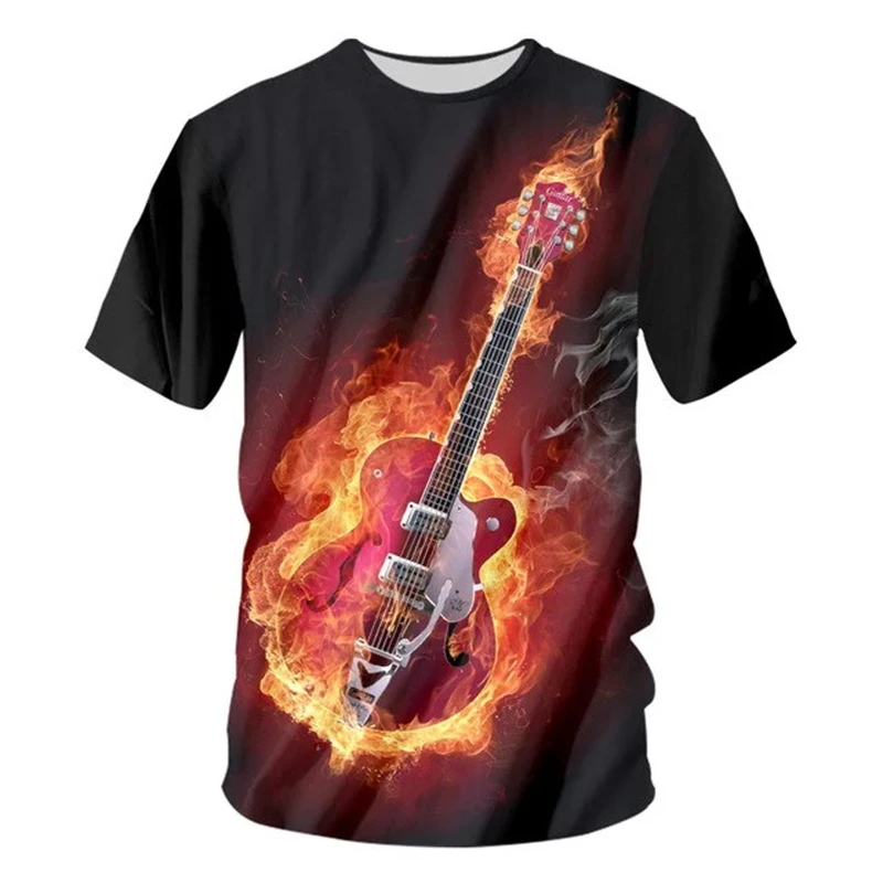 Music Guitar 3D Printed Men Women Tshirt Summer Trendy Harajuku O-Neck T-shirt Casual Short Sleeve Oversized Kids Clothing Tops