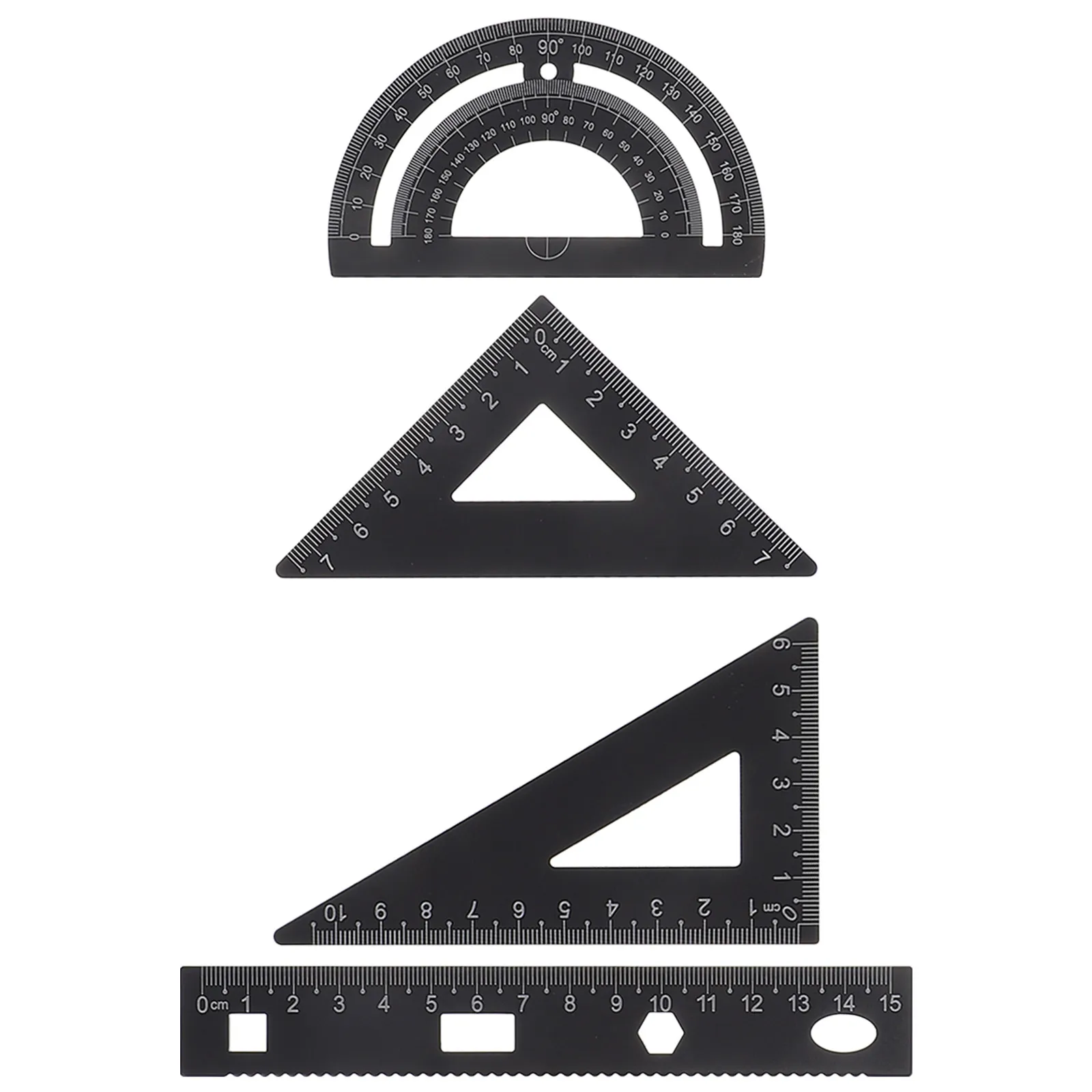 1Set Metal Geometry Set Ruler Protractor Triangle Plate Semicircle Straight Edge for Students Architects Engineers Artists