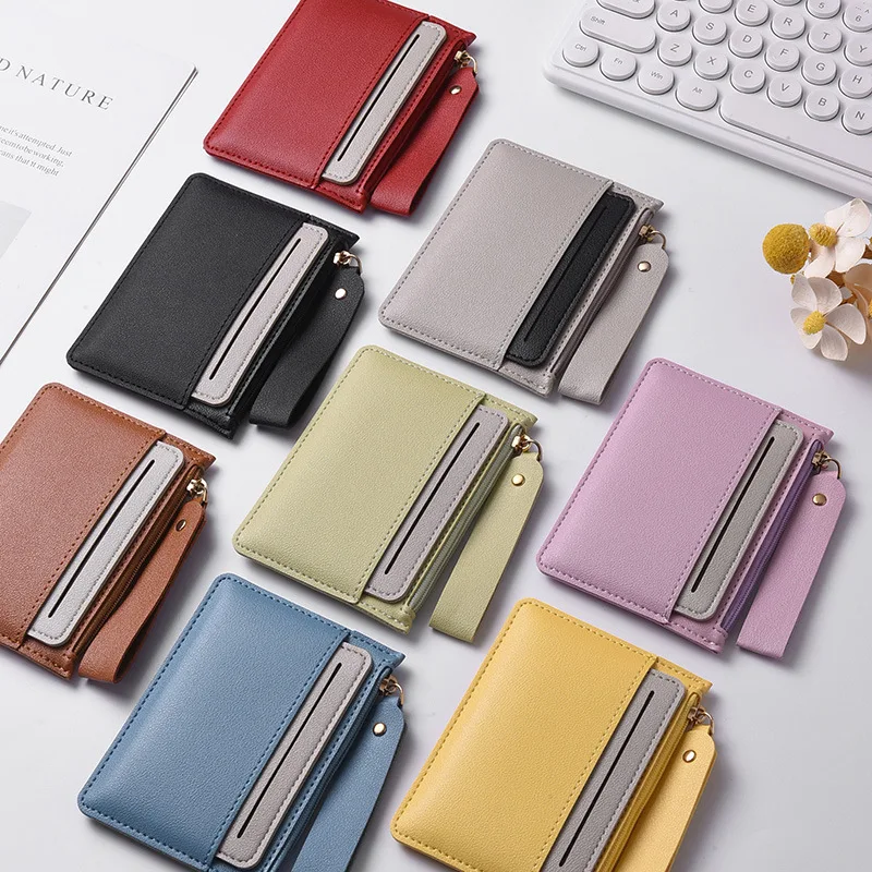 Multi Card Slots Wallet Id Cards Bag Card Case Slim Ultra Thin PU Card Holder Women Korean Zipper Coin Purse