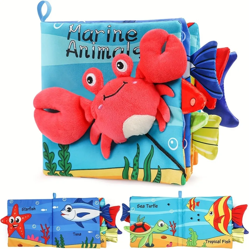 Brinquedo de livros macios para bebês montessori, toque de insetos marinhos e sensação de pano crinkle, brinquedo educacional infantil, presentes de natal para recém-nascidos