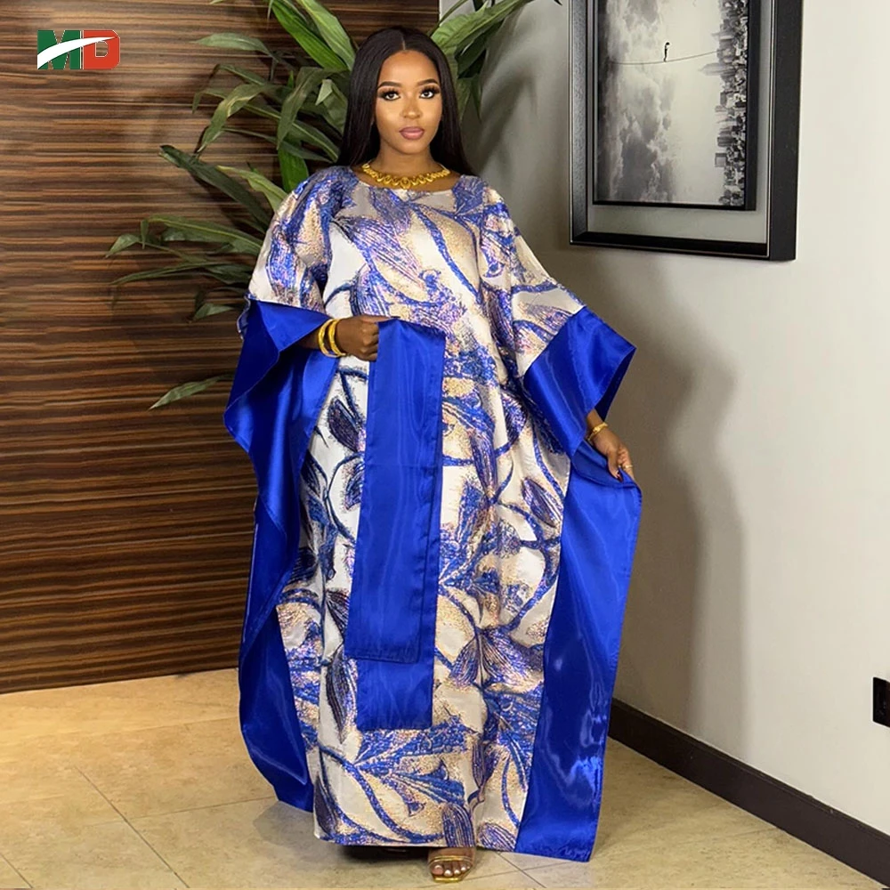 

MD Африканский комплект платья-кафтан с шалью и принтом в виде листьев, свободный дизайн, халат Bubu для фестивалей, повседневная одежда Boubou, повседневная одежда