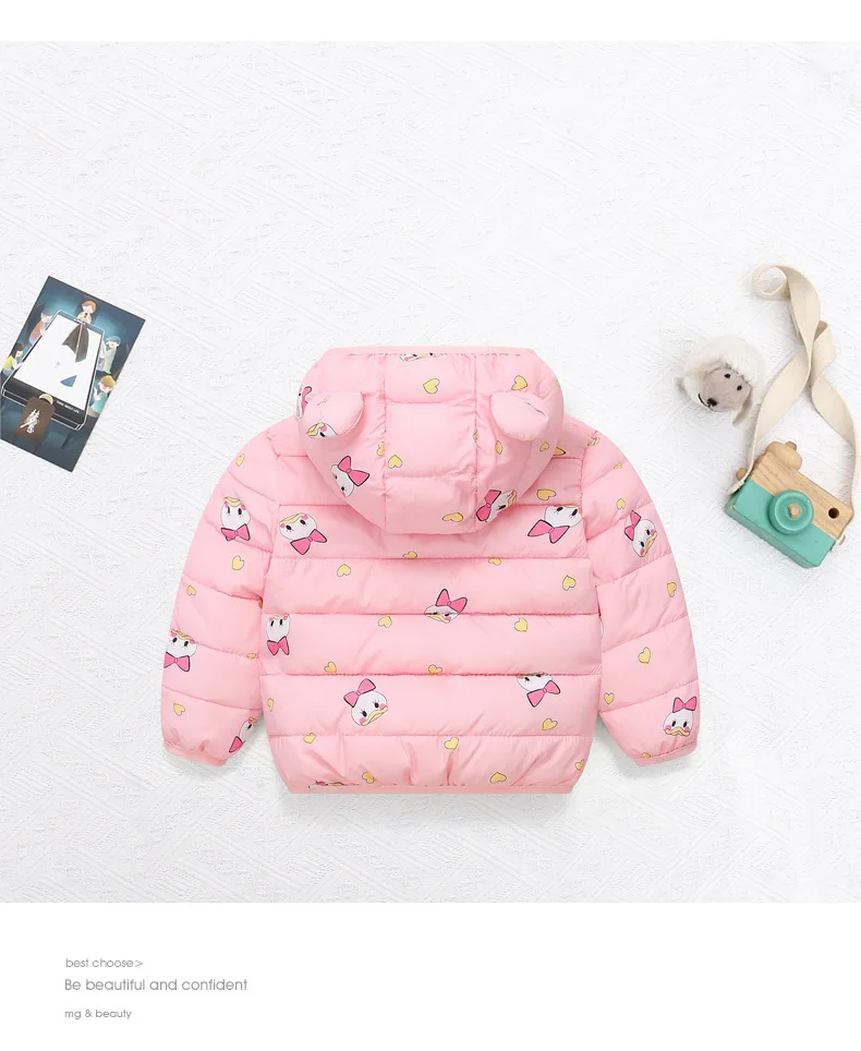 2025 children's autumn winter down cotton jacket cartoon light zipper hooded cotton jacket boys girls warm overcoat infants 0-5Y