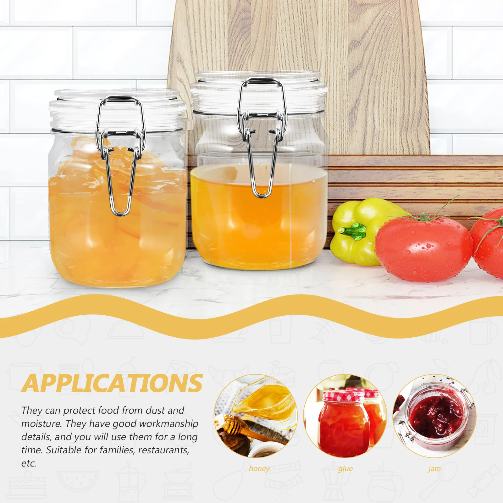 

2pcs Honey Transparent PET Plastic Jam Jars Sealed Transparent Jar Containers 1lb Reusable