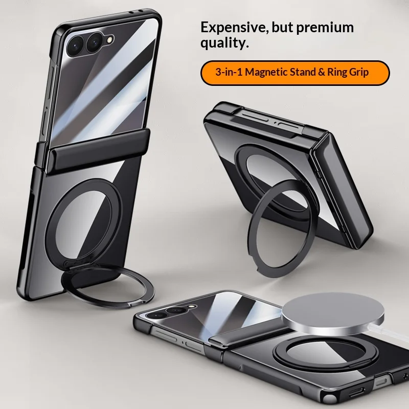 

360 ° Вращающийся держатель + прозрачный акриловый чехол для Samsung Galaxy Z Flip7, защита экрана, ударопрочный чехол для телефона