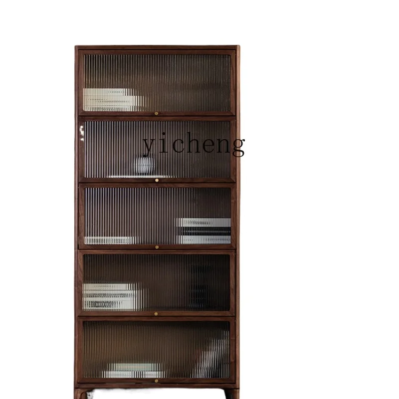 

ZK Bookcase Solid Wood Bookshelf Building Blocks Hand-Made Display Cabinet Floor Flip-Door Storage Cabinet