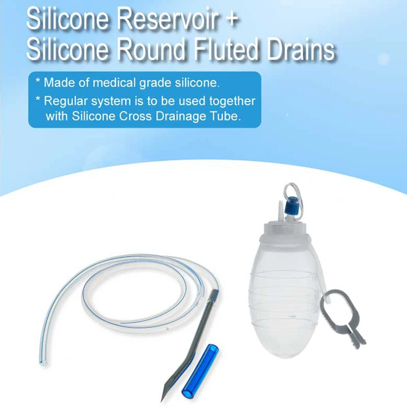 

Tierarz Silicone Closed Wound Drainage System Silicone Reservoir And Round Fluted With Trocar Veterinary Accessories 1set