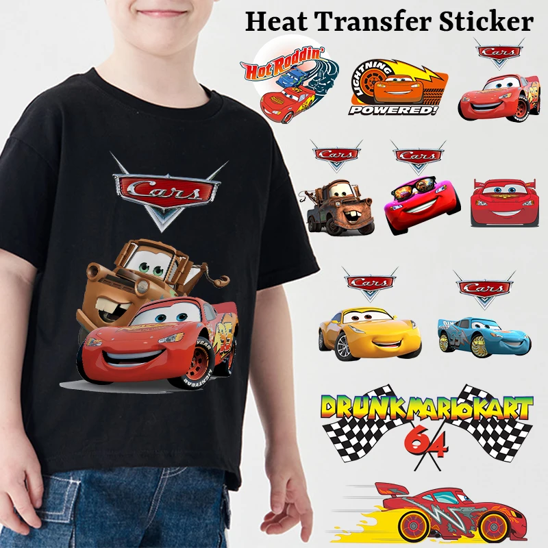 Lightning McQueen Cute Iron on Patches Disney Cars Anime Heat Transfer Sticker Kids Cartoon Fashion Clothes Appliques DIY Decals