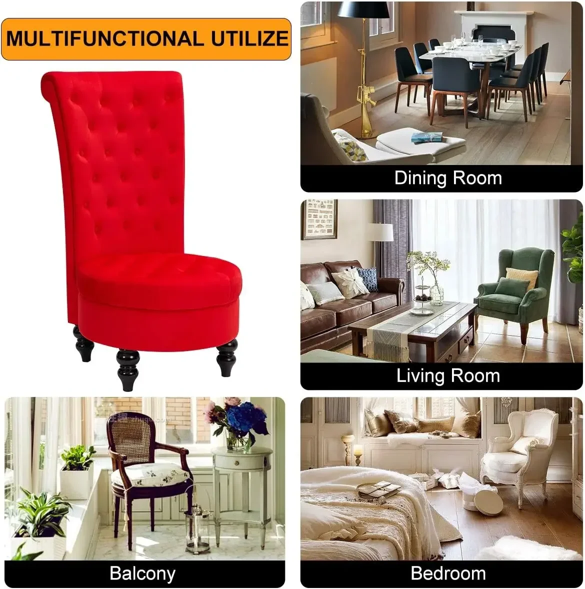 طقم كراسي عرش ملكي مكون من قطعتين لغرفة المعيشة، كرسي بظهر مرتفع بدون أزرار مع مقعد أكبر مقاس 24.6 بوصة #5