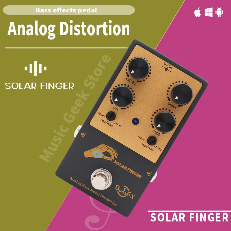 Fanmuzk Solar Finger Analog Bass Metal Distortion Effect Pedal for Electric Bass with Low-pass and High-pass Control