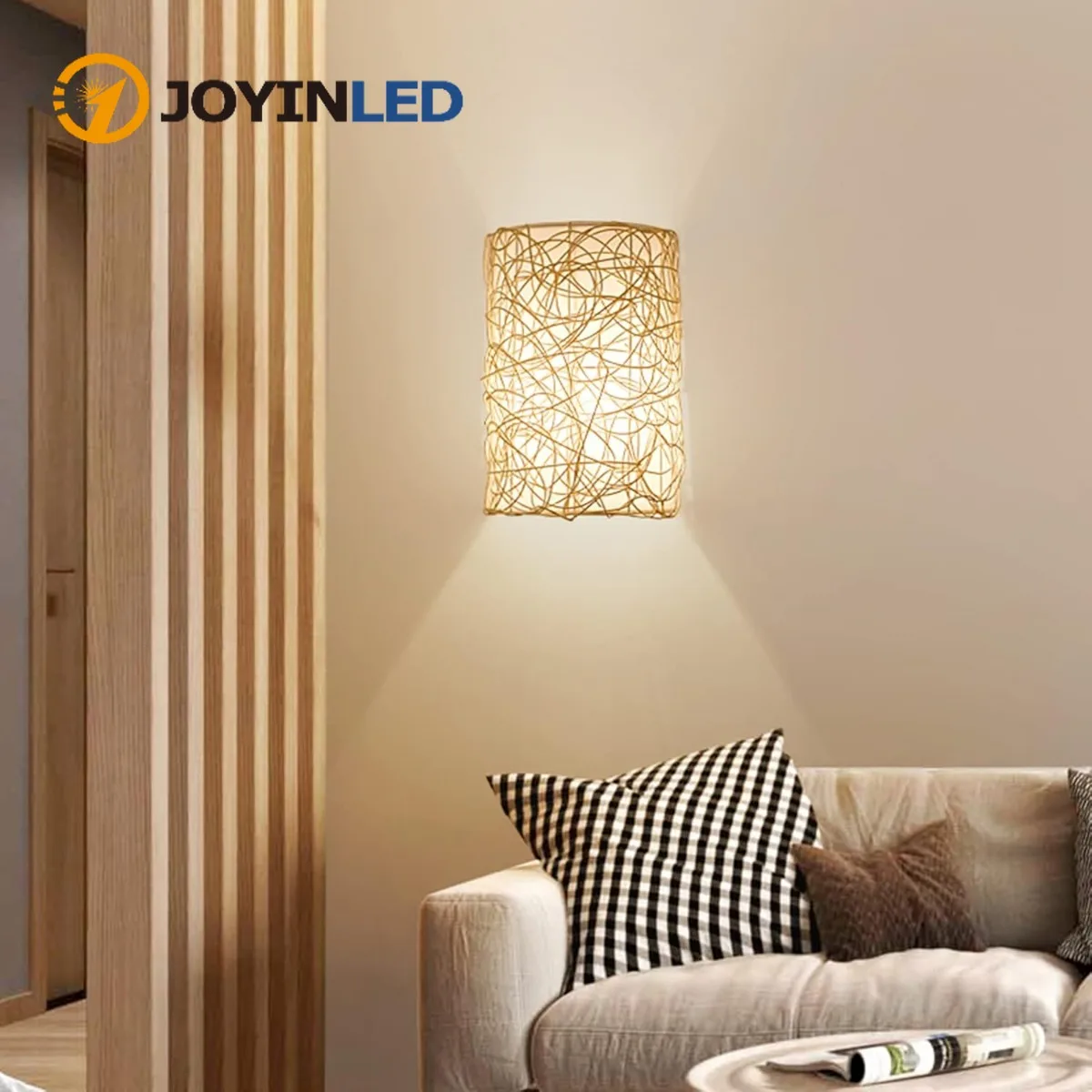 

Rustic Iron Rattan Woven Wall Lamps E27 Woven Sconce Lights with Dimmable Switch Bedside Wall Light for Bedroom Entryway Hallway