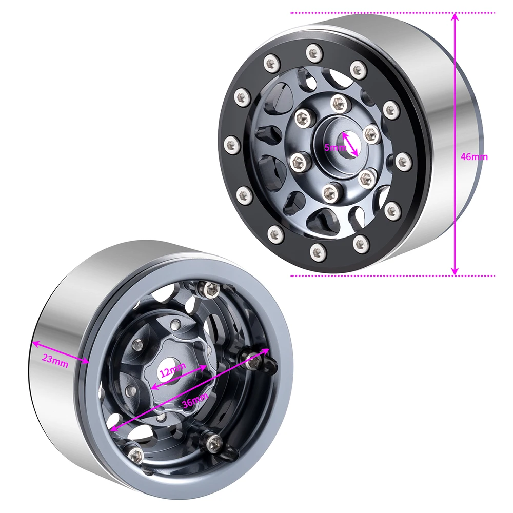 

AXSPEED 4Pcs 1.55" Beadlock Wheel Rims Hubs for 1/10 1/12 JIMNY Tamiya 1/18 UTB18 CAPRA WPL MST D90 TF2 1.55" Tires
