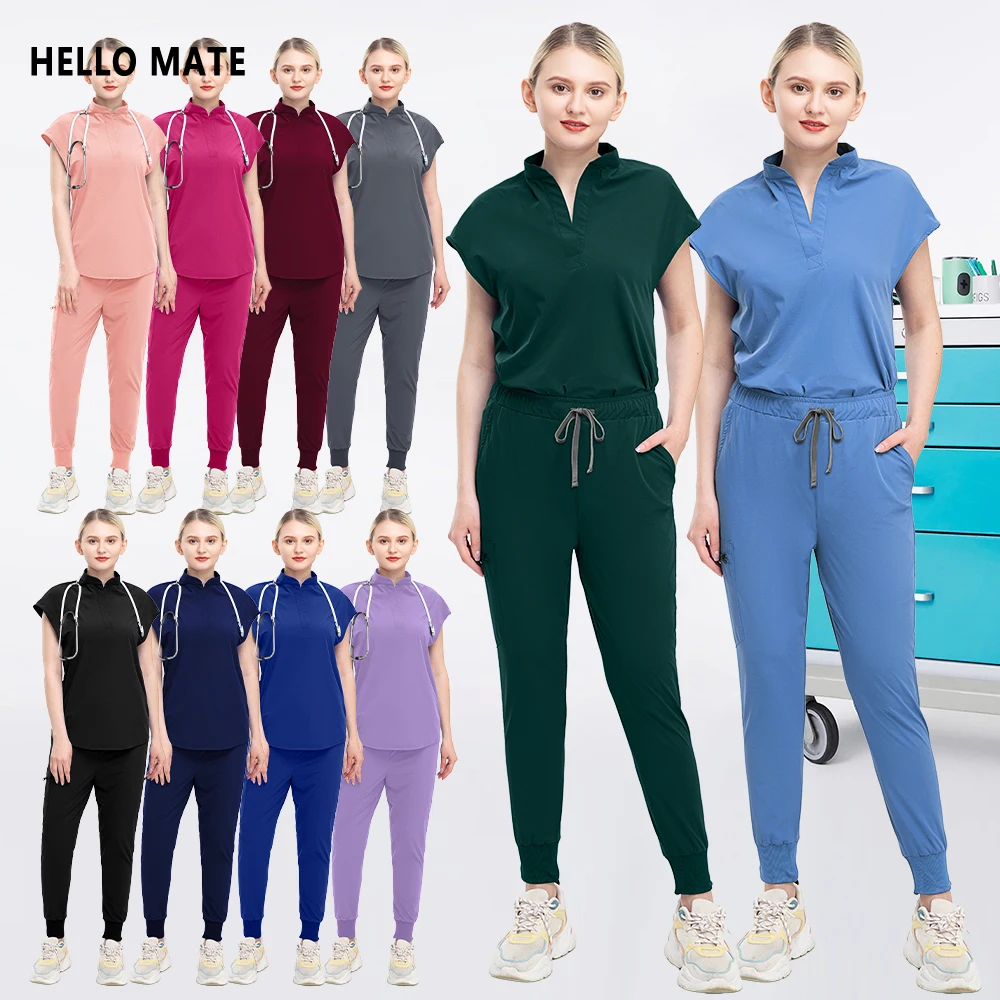 새로운 여성 뷰티 살롱 스파 연구실 유니폼 간호사 스크럽 세트 애완 동물 가게 클리닉 수의학 작업복 치과 작업복 의료복